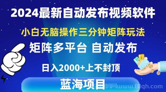 2024最新自动发布视频软件，矩阵玩法，3分钟一个视频，日入2k+