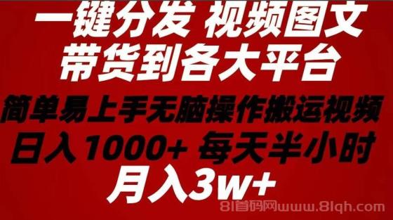 2024年 一键分发带货图文视频 简单易上手 无脑赚收益