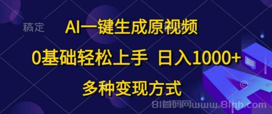 AI一键生成原创视频，0基础轻松上手，日入1000+，多种变现方式