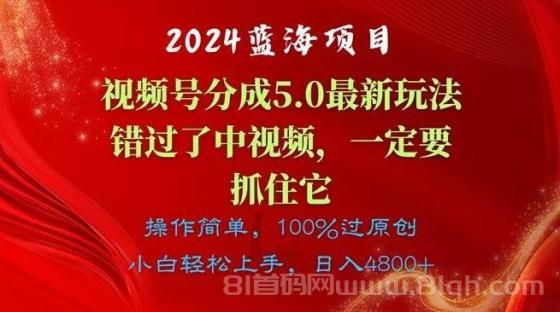 2024蓝海项目，视频号分成计划5.0最新玩法，错过了中视频，一定要抓住…