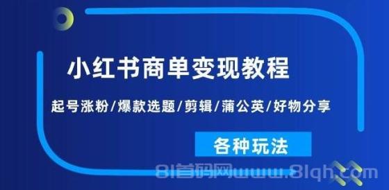 小红书商单变现教程：起号涨粉/爆款选题/剪辑/蒲公英/好物分享/各种玩法