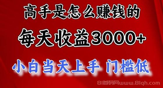 高手是怎么赚钱的，一天收益3000+ 这是穷人逆风翻盘的一个项目，非常稳定