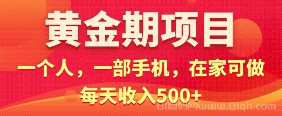 黄金期项目，电商搞钱！一个人，一部手机，在家可做，每天收入500+