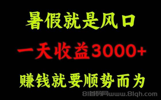 一天收益3000+ 赚钱就是顺势而为，暑假就是风口