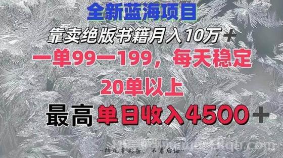 靠卖绝版书籍月入10W+,一单99-199，一天平均20单以上，最高收益日入4500+