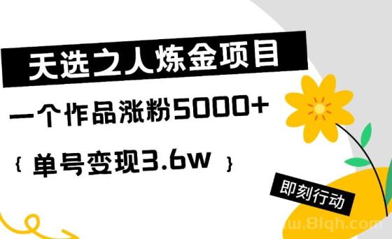 天选之人炼金热门项目，一个作品涨粉5000+，单号变现3.6w