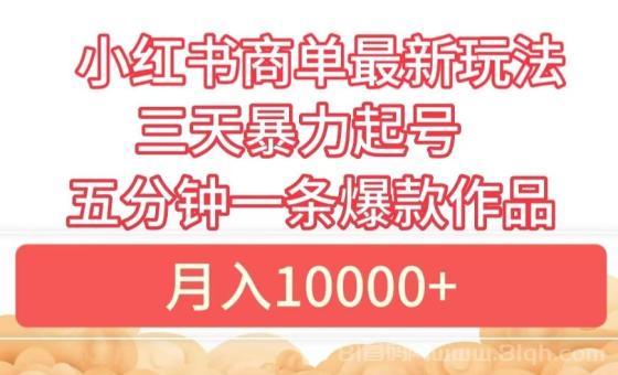 小红书商单最新玩法 3天暴力起号 5分钟一条爆款作品 月入10000+