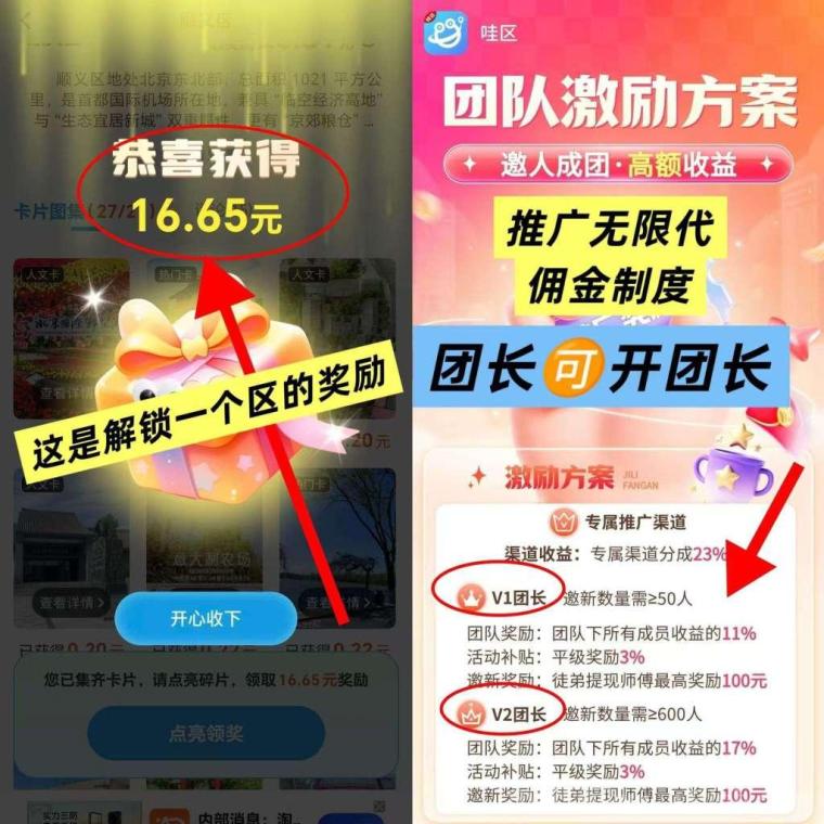 哇区零撸广告74米顶包:不养机解锁景区碎片,V2高团20%+100拉新秒到微信