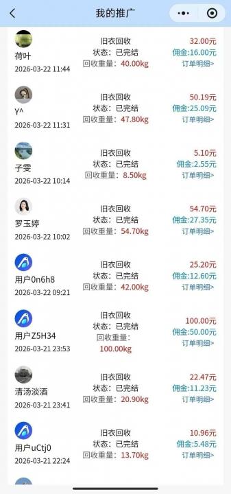 漫鸟旧衣服回收平台上线:零元代理日入三位数,旧衣旧机免费上门秒变现,下级佣金四百到手