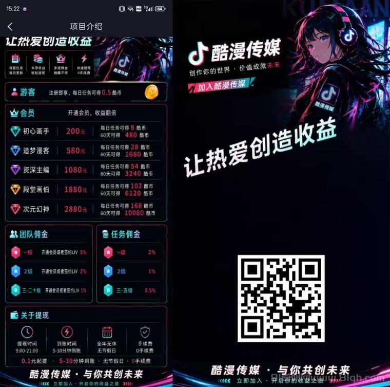 酷漫传媒零撸新项目！玩法简单，每天点下赚取零花团队收溢高！